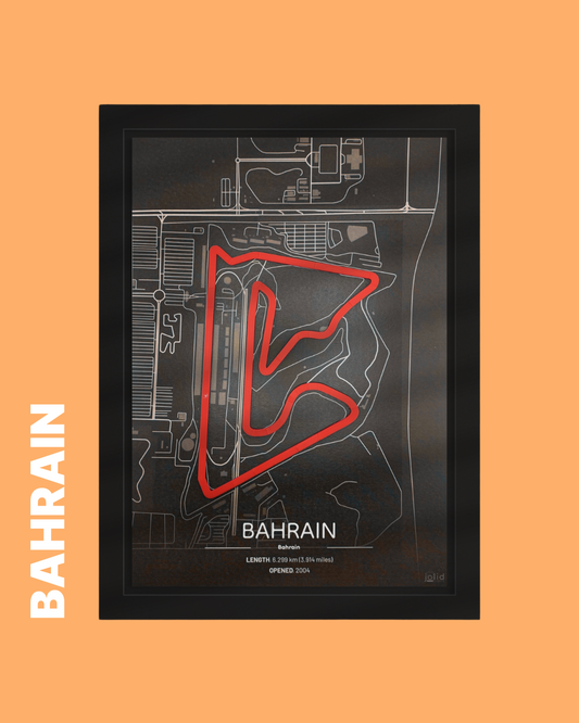 3D-Modell der Rennstrecke Bahrain International Circuit im Bilderrahmen – Motorsport Wandbild