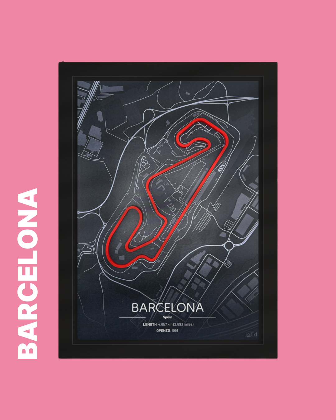 3D-Modell der Rennstrecke Circuit de Barcelona-Catalunya im Bilderrahmen – Motorsport Wandbild