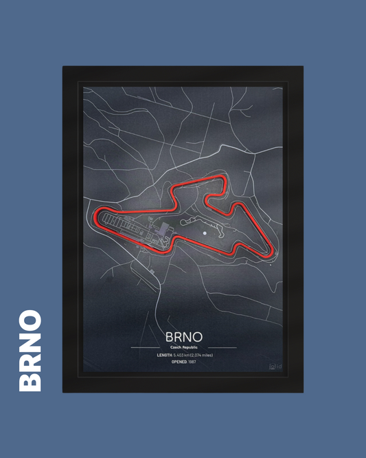 3D-Modell der Rennstrecke Masaryk-Ring (Automotodrom Brno) - Brünn im Bilderrahmen – Motorsport Wandbild