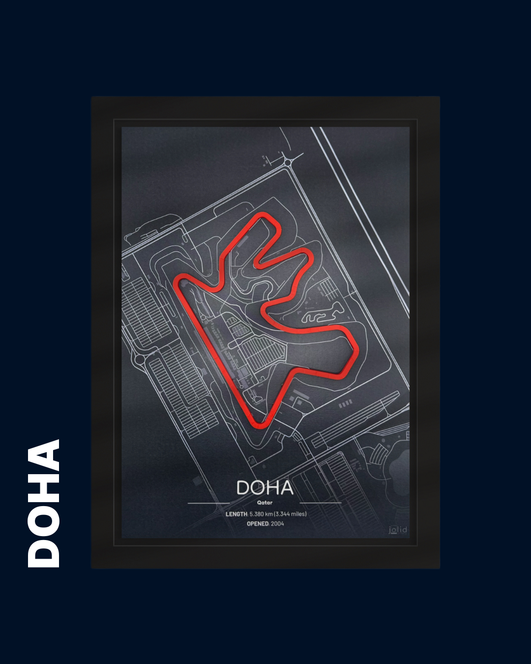 3D-Modell der Rennstrecke Lusail International Circuit - Doha im Bilderrahmen – Motorsport Wandbild