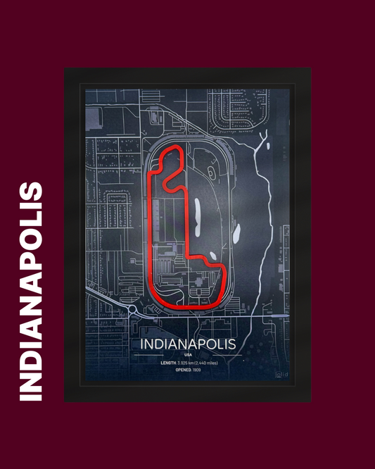 3D-Modell der Rennstrecke Indianapolis Motor Speedway im Bilderrahmen – Motorsport Wandbild
