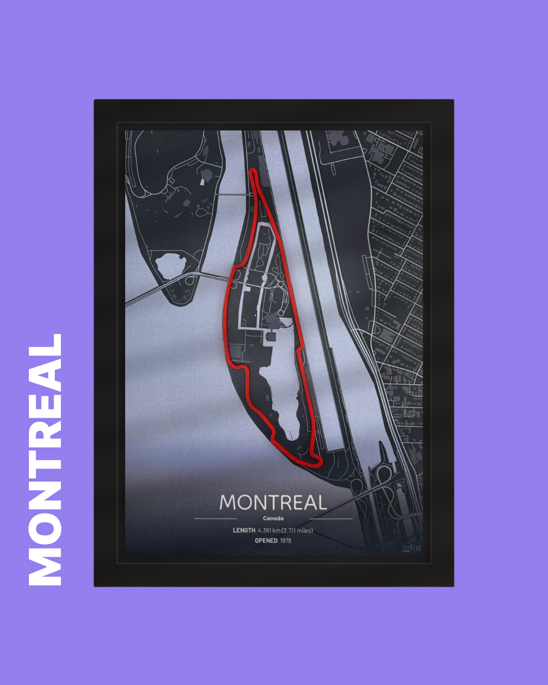 3D-Modell der Rennstrecke Montreal im Bilderrahmen – Motorsport Wandbild