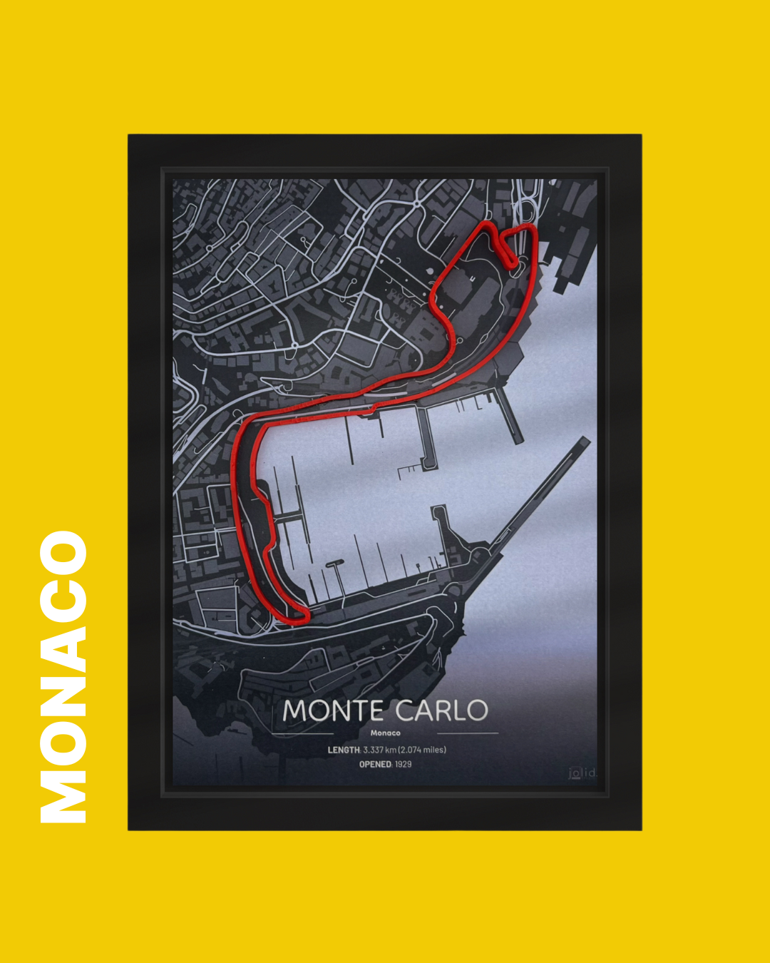 3D-Modell der Rennstrecke Circuit de Monaco im Bilderrahmen – Motorsport Wandbild