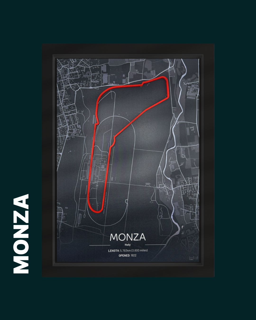 3D-Modell der Rennstrecke Autodromo Nazionale Monza im Bilderrahmen – Motorsport Wandbild