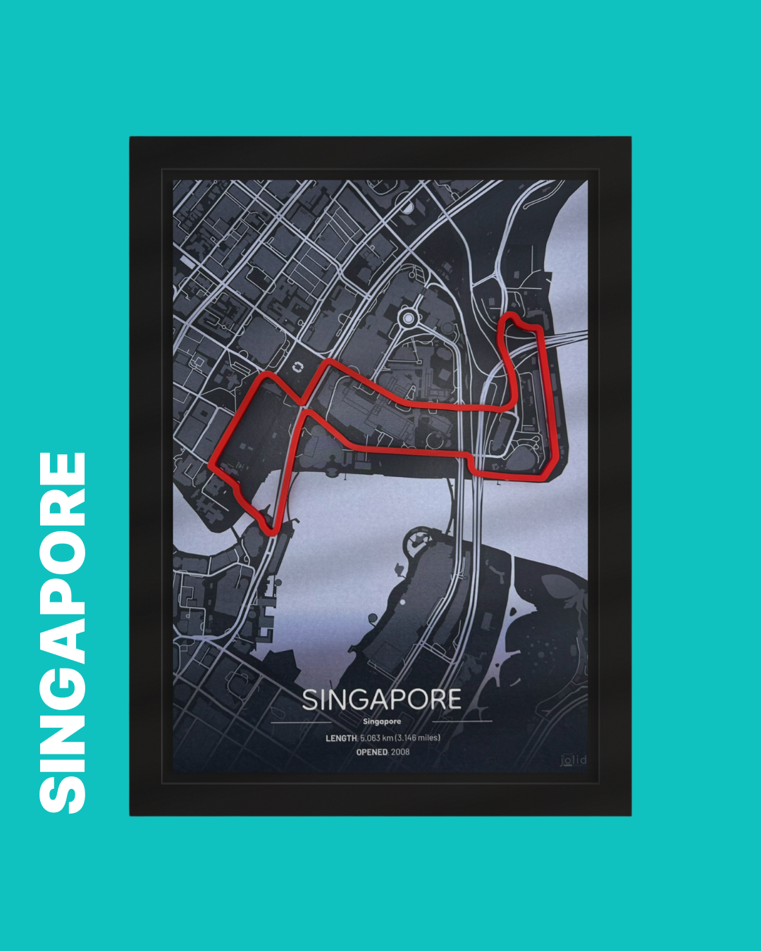 3D-Modell der Rennstrecke Singapore im Bilderrahmen – Motorsport Wandbild